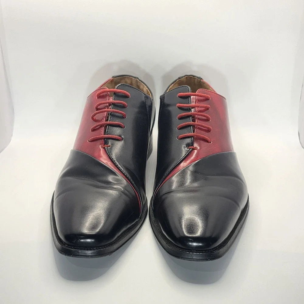 Antonio Cerrelli 6980 Men Dress Shoes Black Red Two Tone Oxfords Lace Up Sz 8.5